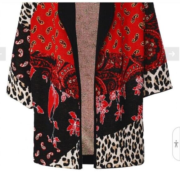 Alice + Olivia Cardigan Hester S RED BLACK Paisley Cheetah Patchwork Oversized - Picture 4 of 16